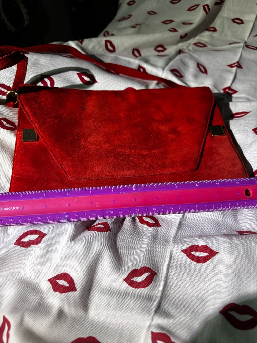 Vtg. Jay Hebert NYC Red Suede Envelope Bag great interior 80’s sheek glamcore - Picture 3 of 14